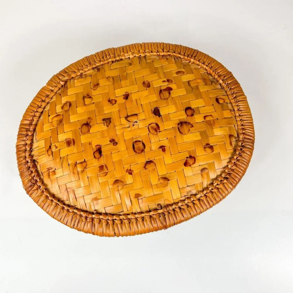 Woven Wicker Turtle Basket Box Lid Tortoise Rattan